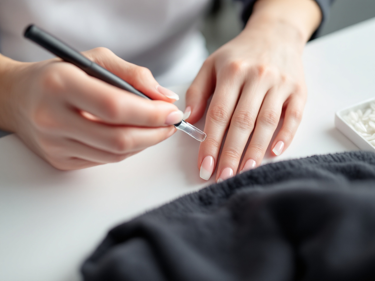 Pose d'une capsule américaine en gel souple sur l'ongle naturel