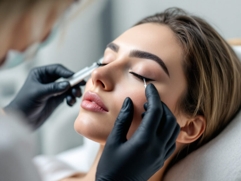 Tracé préparatoire des sourcils au fil avant une séance de microblading