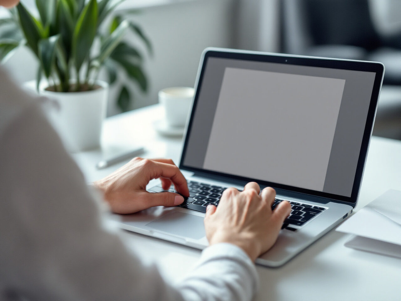 Mains tapant un document sur un ordinateur portable